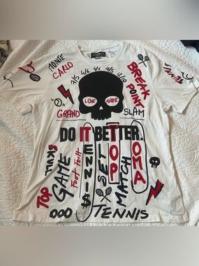 Hydrogen Skull Tennis Graphic T-Shirt Mens L Luxury Sportswear Rare Monte Carlo